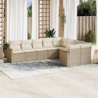 vidaXL 9-tlg. Garten-Sofagarnitur mit Kissen Beige Poly Rattan