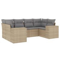 vidaXL 6-tlg. Garten-Sofagarnitur mit Kissen Beige Poly Rattan