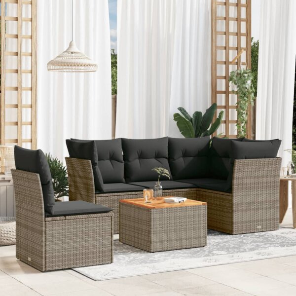 vidaXL 6-tlg. Garten-Sofagarnitur mit Kissen Grau Poly Rattan