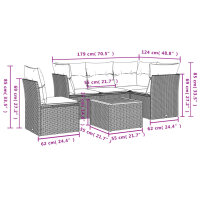 vidaXL 6-tlg. Garten-Sofagarnitur mit Kissen Grau Poly Rattan