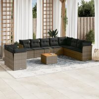 vidaXL 11-tlg. Garten-Sofagarnitur mit Kissen Grau Poly...