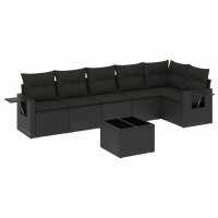 vidaXL 7-tlg. Garten-Sofagarnitur mit Kissen Schwarz Poly Rattan