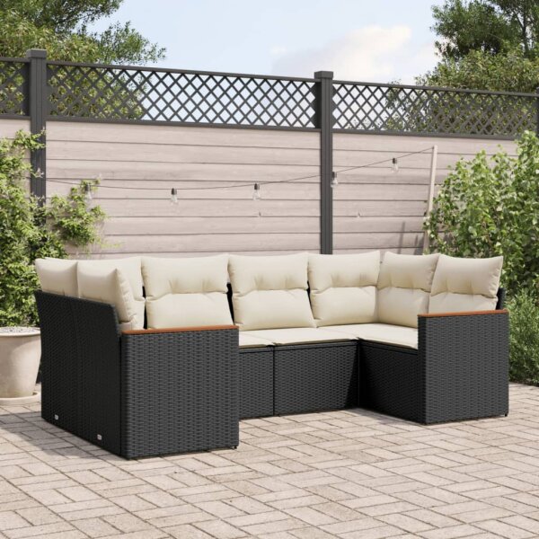 vidaXL 6-tlg. Garten-Sofagarnitur mit Kissen Schwarz Poly Rattan