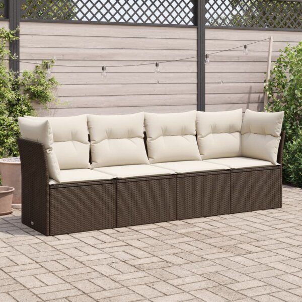 vidaXL 4-tlg. Garten-Sofagarnitur mit Kissen Braun Poly Rattan