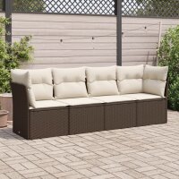 vidaXL 4-tlg. Garten-Sofagarnitur mit Kissen Braun Poly Rattan