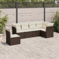 vidaXL 6-tlg. Garten-Sofagarnitur mit Kissen Braun Poly Rattan