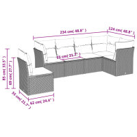 vidaXL 6-tlg. Garten-Sofagarnitur mit Kissen Braun Poly Rattan