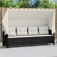 vidaXL Sonnenliege mit Dach und Kissen Schwarz Poly Rattan