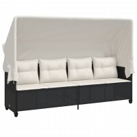 vidaXL Sonnenliege mit Dach und Kissen Schwarz Poly Rattan