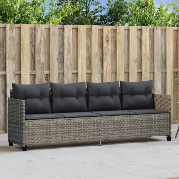 vidaXL Sonnenliege mit Kissen Grau Poly Rattan