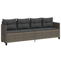 vidaXL Sonnenliege mit Kissen Grau Poly Rattan