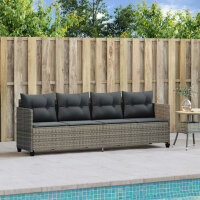 vidaXL Sonnenliege mit Kissen Grau Poly Rattan