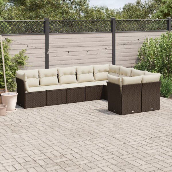 vidaXL 9-tlg. Garten-Sofagarnitur mit Kissen Braun Poly Rattan