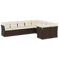 vidaXL 9-tlg. Garten-Sofagarnitur mit Kissen Braun Poly Rattan