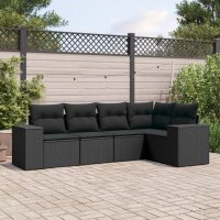 vidaXL 5-tlg. Garten-Sofagarnitur mit Kissen Schwarz Poly...