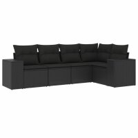 vidaXL 5-tlg. Garten-Sofagarnitur mit Kissen Schwarz Poly...