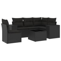 vidaXL 6-tlg. Garten-Sofagarnitur mit Kissen Schwarz Poly Rattan