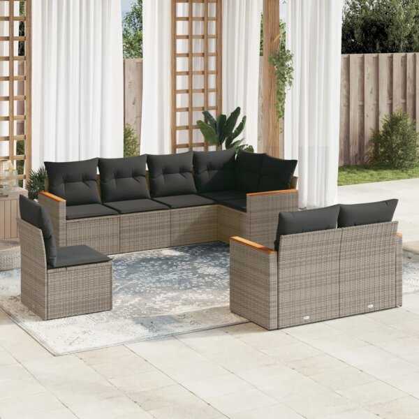 vidaXL 8-tlg. Garten-Sofagarnitur mit Kissen Grau Poly Rattan