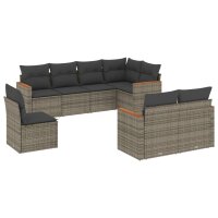 vidaXL 8-tlg. Garten-Sofagarnitur mit Kissen Grau Poly Rattan