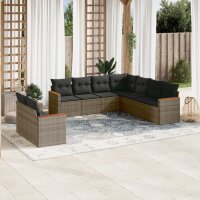 vidaXL 9-tlg. Garten-Sofagarnitur mit Kissen Grau Poly Rattan