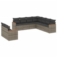 vidaXL 9-tlg. Garten-Sofagarnitur mit Kissen Grau Poly Rattan