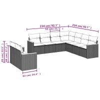 vidaXL 9-tlg. Garten-Sofagarnitur mit Kissen Grau Poly Rattan