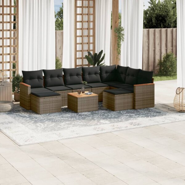 vidaXL 10-tlg. Garten-Sofagarnitur mit Kissen Grau Poly Rattan