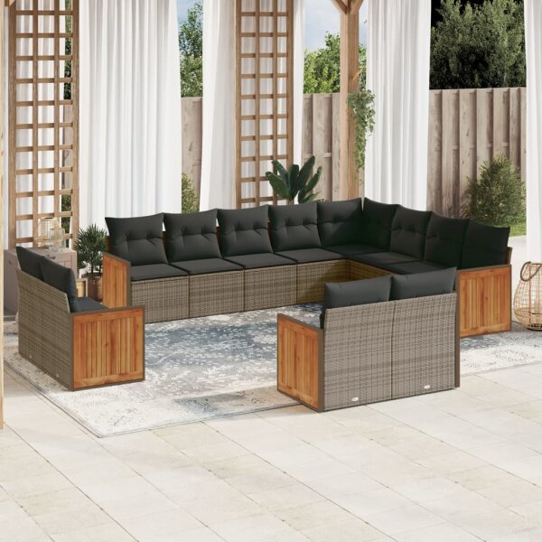 vidaXL 12-tlg. Garten-Sofagarnitur mit Kissen Grau Poly Rattan