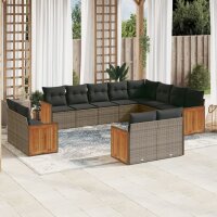 vidaXL 12-tlg. Garten-Sofagarnitur mit Kissen Grau Poly Rattan