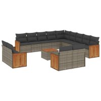 vidaXL 14-tlg. Garten-Sofagarnitur mit Kissen Grau Poly...