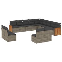 vidaXL 13-tlg. Garten-Sofagarnitur mit Kissen Grau Poly Rattan