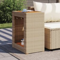 vidaXL Garten-Beistelltisch mit Holzplatte Beige Poly Rattan