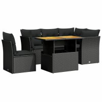 vidaXL 5-tlg. Garten-Sofagarnitur mit Kissen Schwarz Poly Rattan