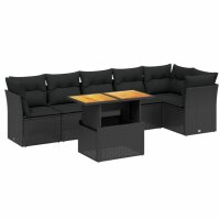 vidaXL 7-tlg. Garten-Sofagarnitur mit Kissen Schwarz Poly Rattan