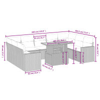 vidaXL 10-tlg. Garten-Sofagarnitur mit Kissen Schwarz Poly Rattan