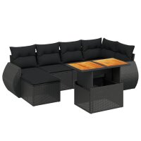 vidaXL 6-tlg. Garten-Sofagarnitur mit Kissen Schwarz Poly Rattan