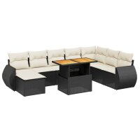 vidaXL 9-tlg. Garten-Sofagarnitur mit Kissen Schwarz Poly Rattan