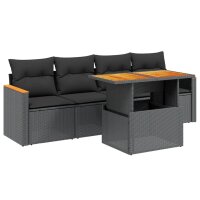 vidaXL 5-tlg. Garten-Sofagarnitur mit Kissen Schwarz Poly Rattan