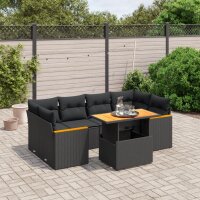 vidaXL 7-tlg. Garten-Sofagarnitur mit Kissen Schwarz Poly...