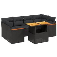 vidaXL 7-tlg. Garten-Sofagarnitur mit Kissen Schwarz Poly...