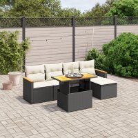 vidaXL 6-tlg. Garten-Sofagarnitur mit Kissen Schwarz Poly Rattan