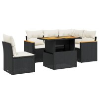 vidaXL 6-tlg. Garten-Sofagarnitur mit Kissen Schwarz Poly Rattan