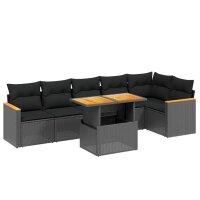 vidaXL 7-tlg. Garten-Sofagarnitur mit Kissen Schwarz Poly Rattan