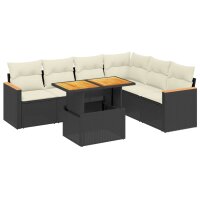 vidaXL 7-tlg. Garten-Sofagarnitur mit Kissen Schwarz Poly Rattan