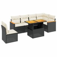 vidaXL 7-tlg. Garten-Sofagarnitur mit Kissen Schwarz Poly Rattan