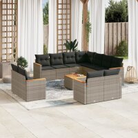 vidaXL 12-tlg. Garten-Sofagarnitur mit Kissen Grau Poly Rattan