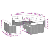 vidaXL 12-tlg. Garten-Sofagarnitur mit Kissen Grau Poly Rattan