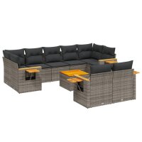 vidaXL 10-tlg. Garten-Sofagarnitur mit Kissen Grau Poly...