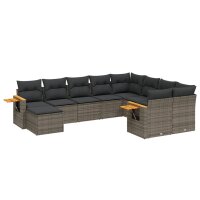 vidaXL 10-tlg. Garten-Sofagarnitur mit Kissen Grau Poly...