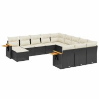 vidaXL 11-tlg. Garten-Sofagarnitur mit Kissen Schwarz Poly Rattan